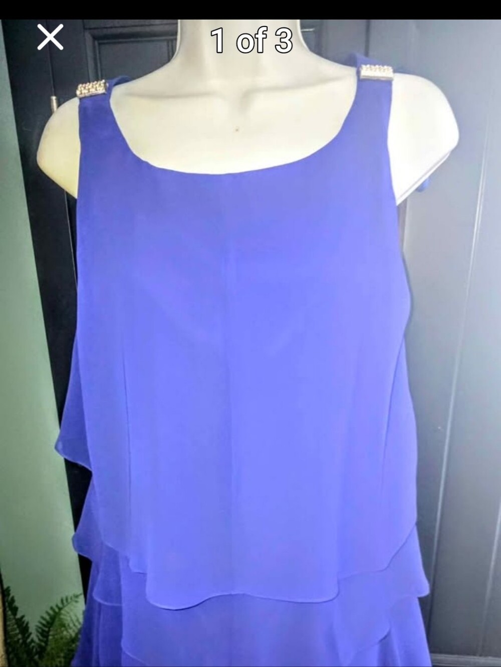 Vintage Women Layered Chiffon Dress with Embellished Straps - Royal Blue Size 10